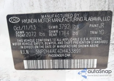 2013 Hyundai Elantra Limited from USA, damaged, VIN 5NPDH4AE4DH433891